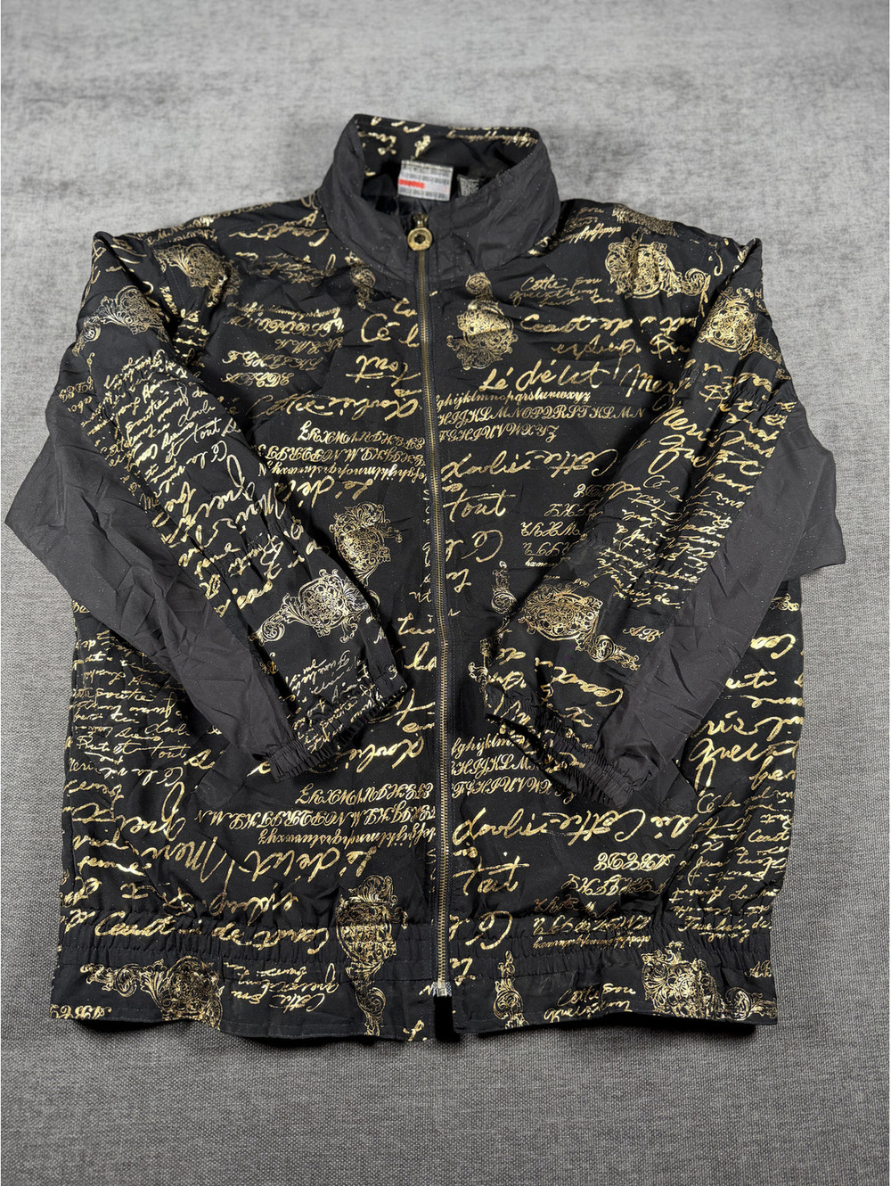 Mureli Black and Gold Script Pattern Lightweight Jacket Size XL